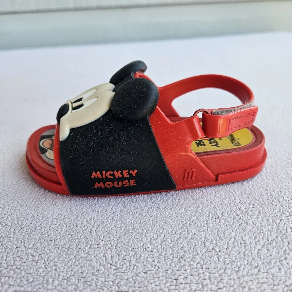Mini Melissa Disney Mickey Mouse Sandal SZ 7 Hook & Loop Jelly Red Black